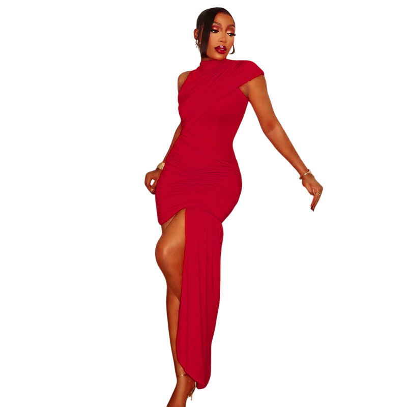 Women's Ruched Asymmetrical Maxi Dress
