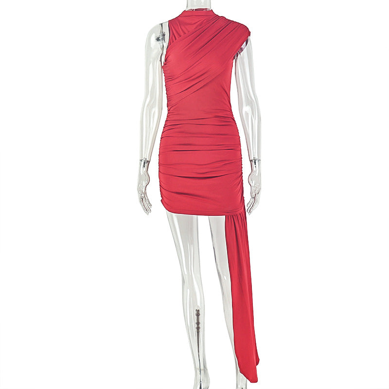 Women's Ruched Asymmetrical Maxi Dress
