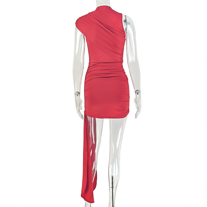 Women's Ruched Asymmetrical Maxi Dress