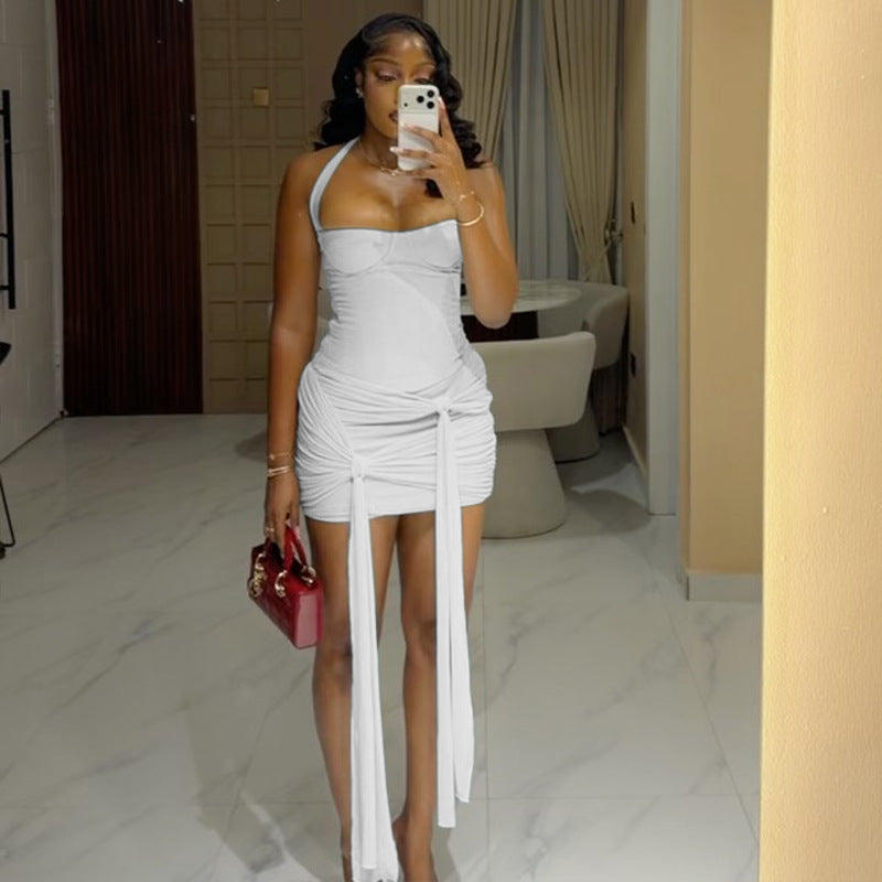 Women's Ruched Halter Mini Dress