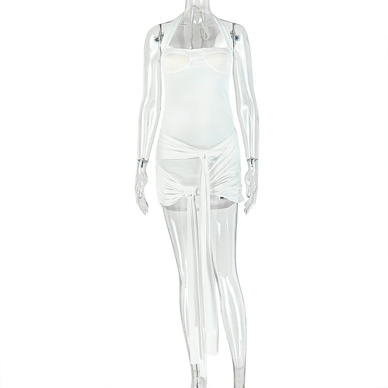 Women's Ruched Halter Mini Dress
