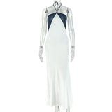 Women's Halter Neck Color Block Maxi Dress
