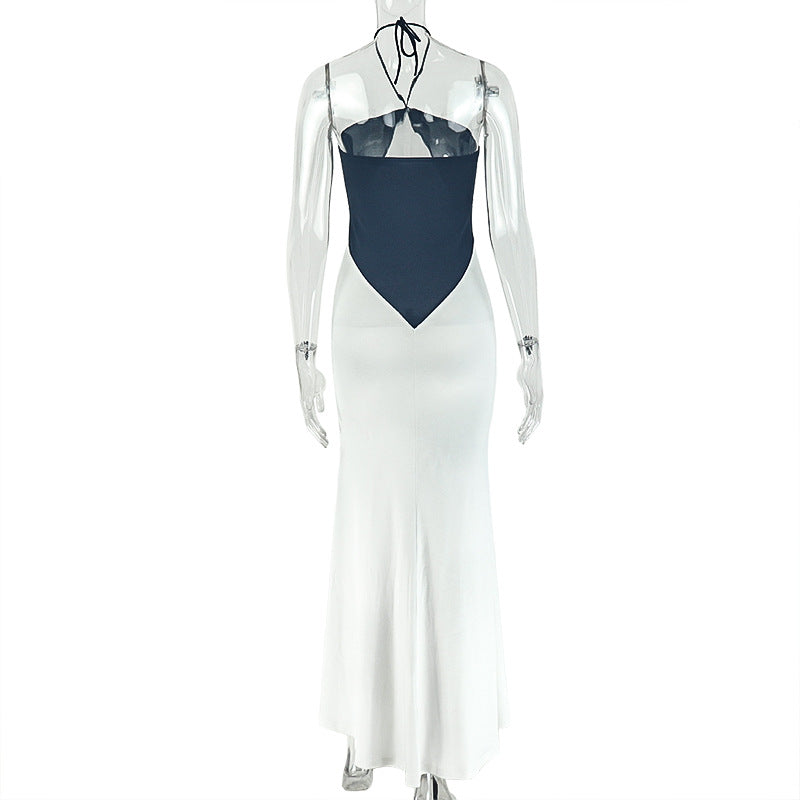 Women's Halter Neck Color Block Maxi Dress
