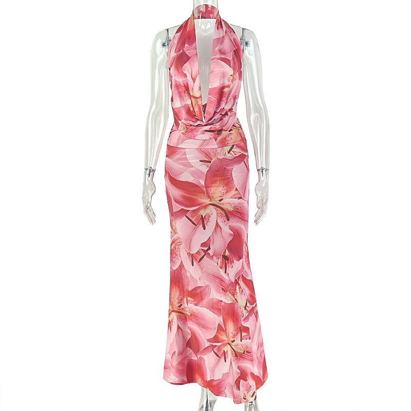 Women's Printed Halter Neck Skirt Set