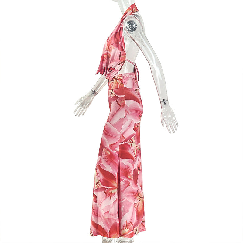 Women's Printed Halter Neck Skirt Set