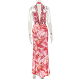 Women's Printed Halter Neck Skirt Set