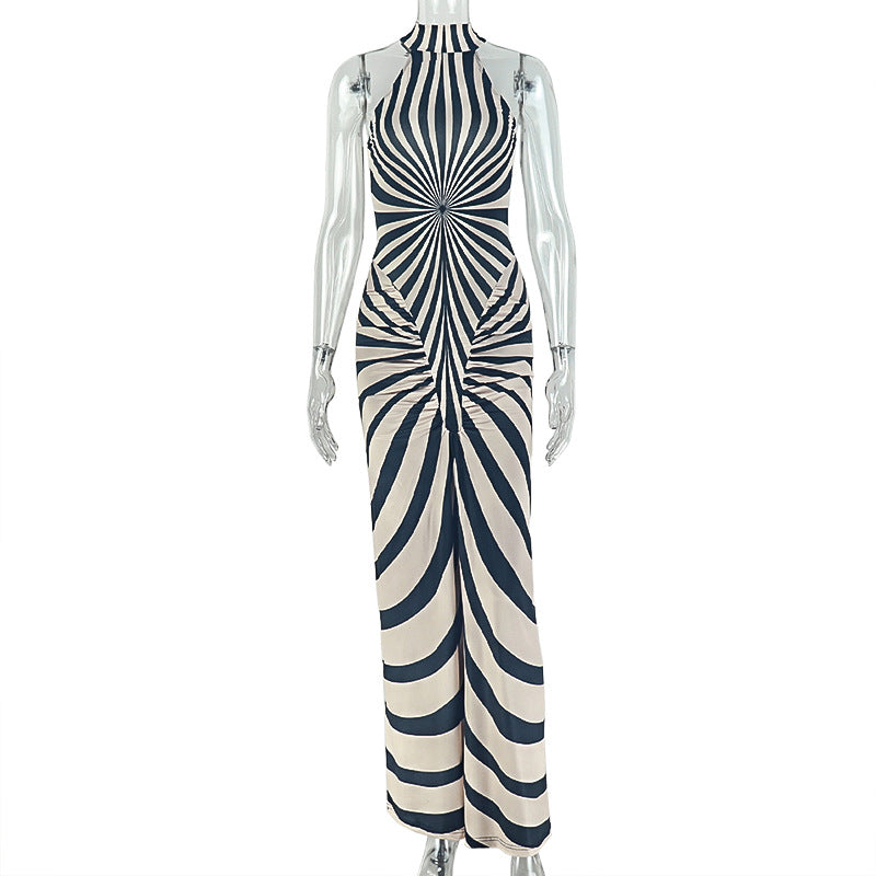 Women's Printed Halter Neck Maxi Dress