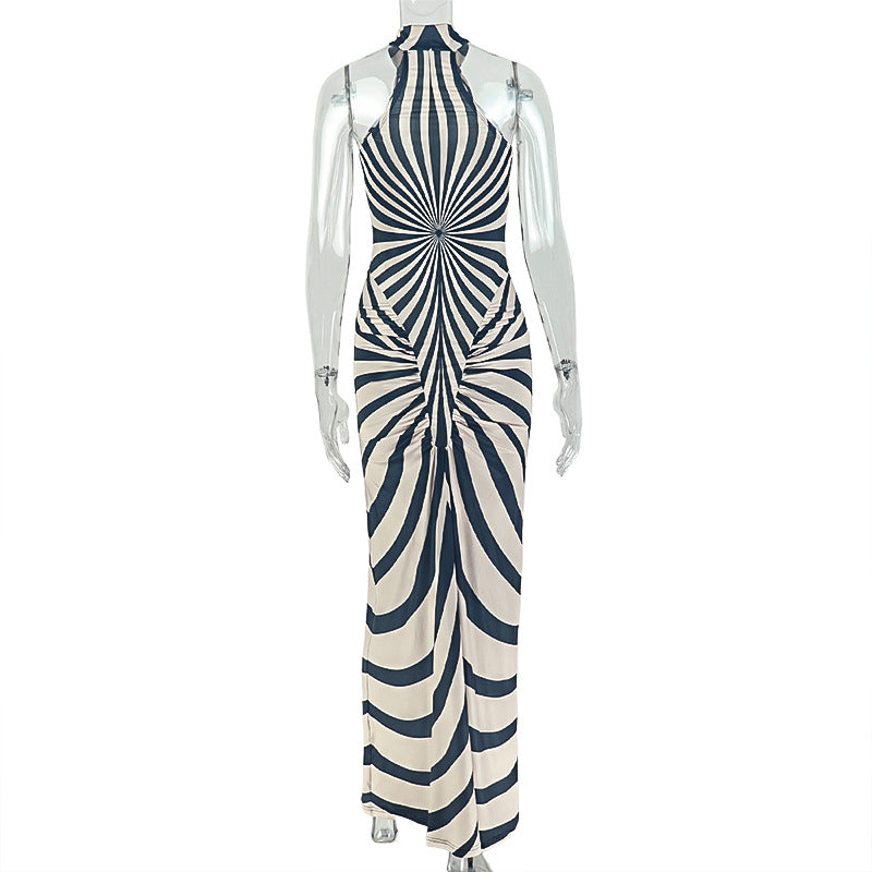 Women's Printed Halter Neck Maxi Dress
