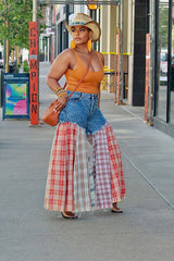 Women's Patchwork Wide Leg Denim Pants