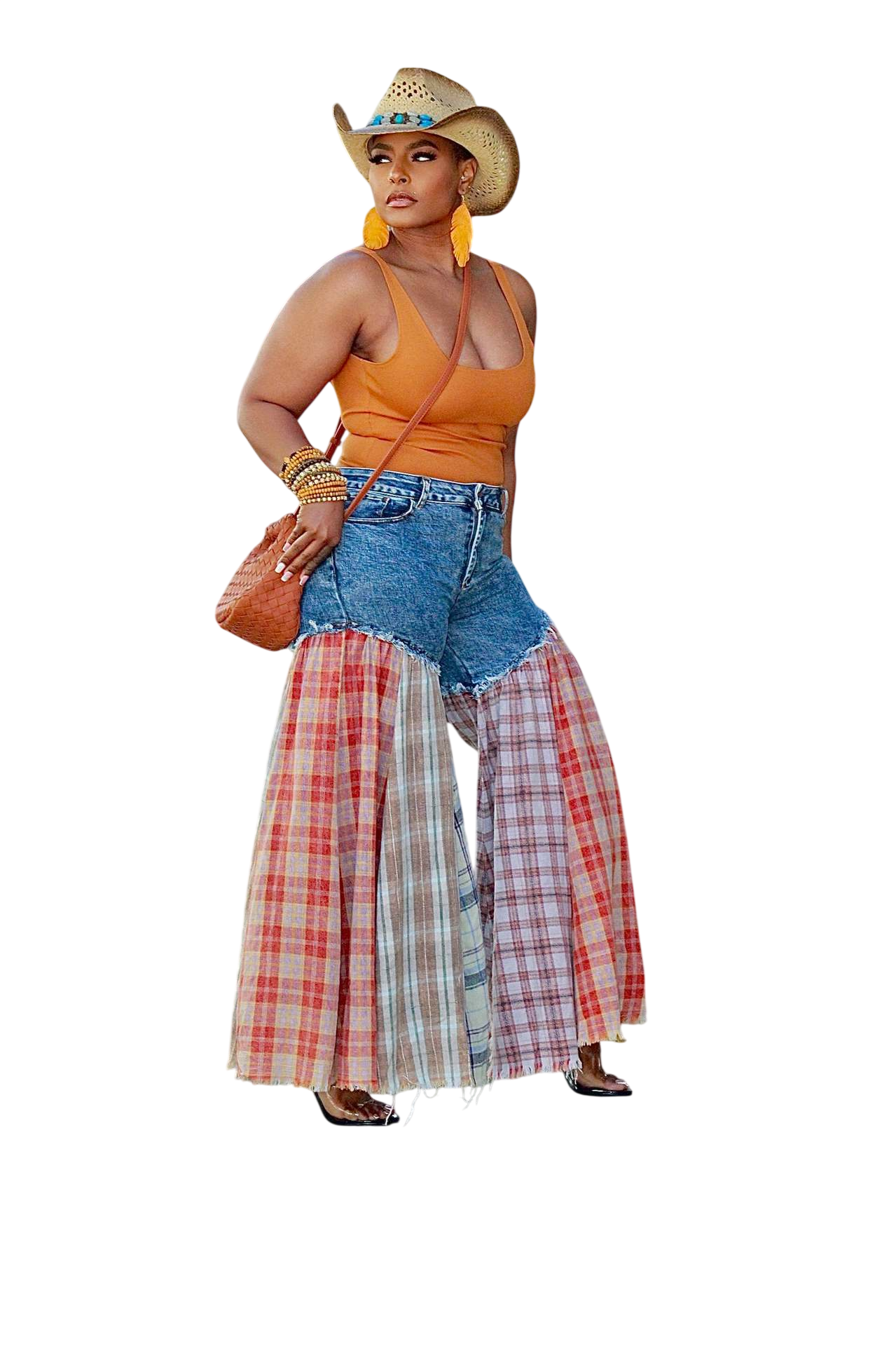 Women's Patchwork Wide Leg Denim Pants