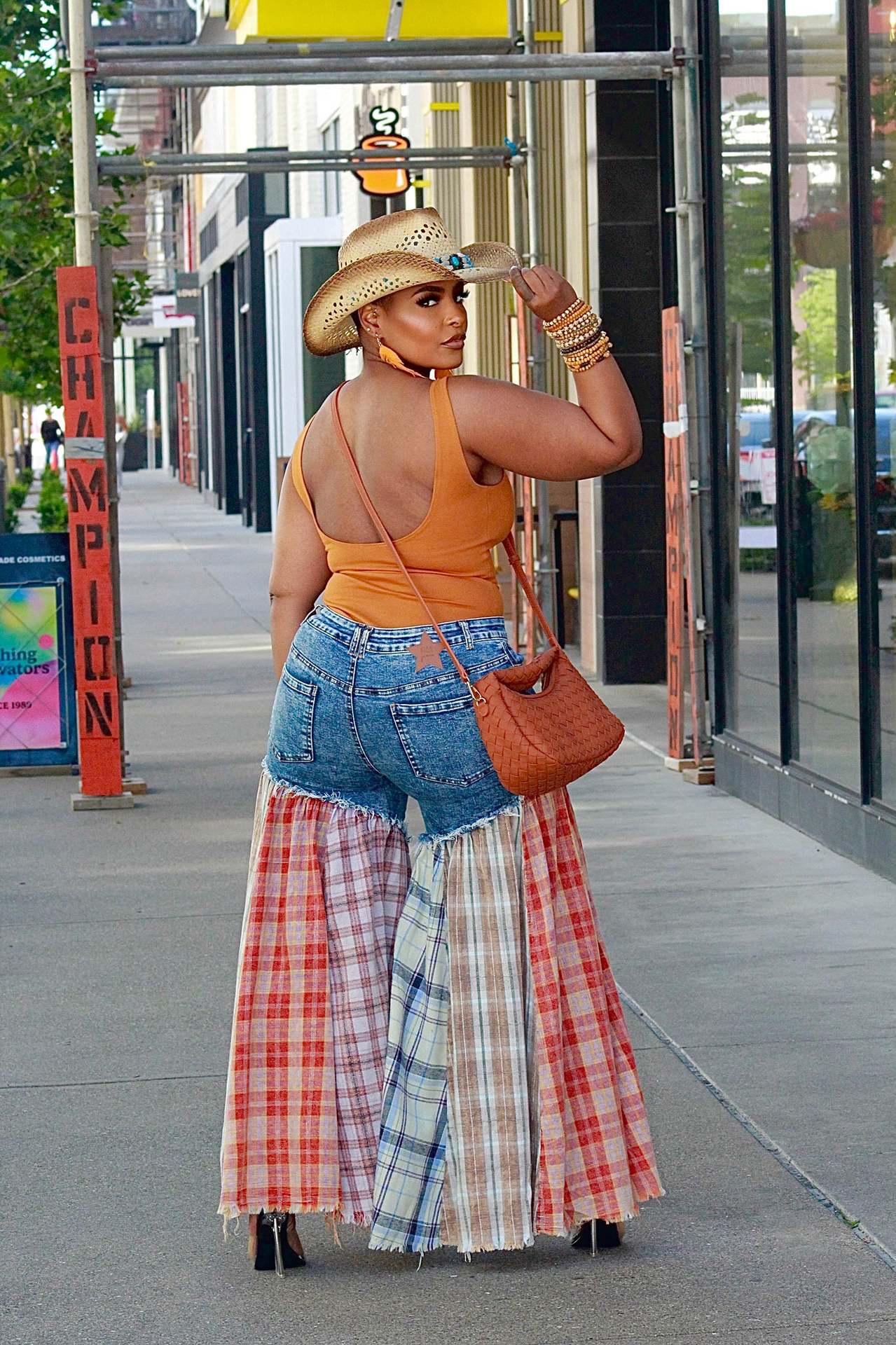 Women's Patchwork Wide Leg Denim Pants