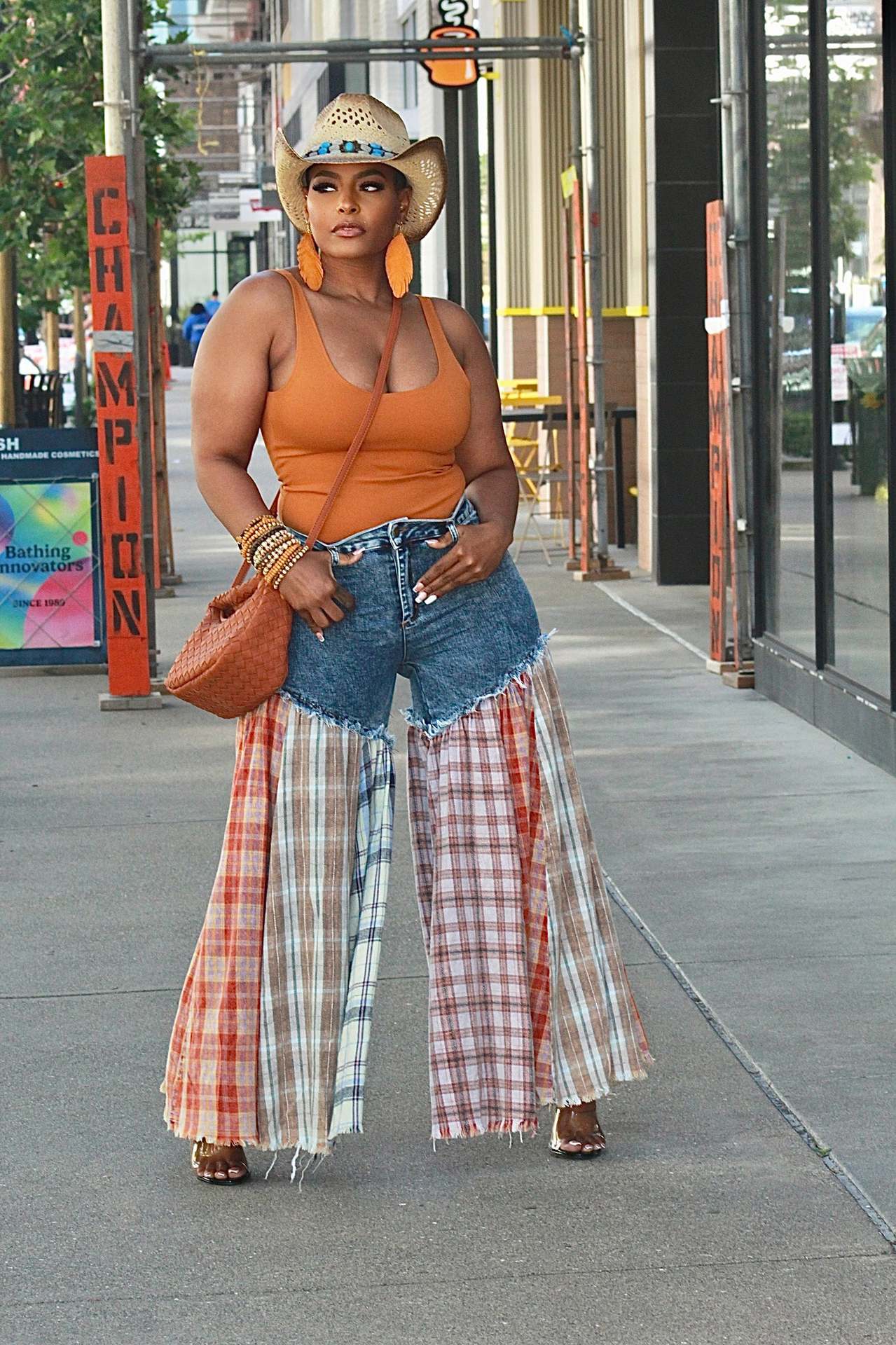 Women's Patchwork Wide Leg Denim Pants