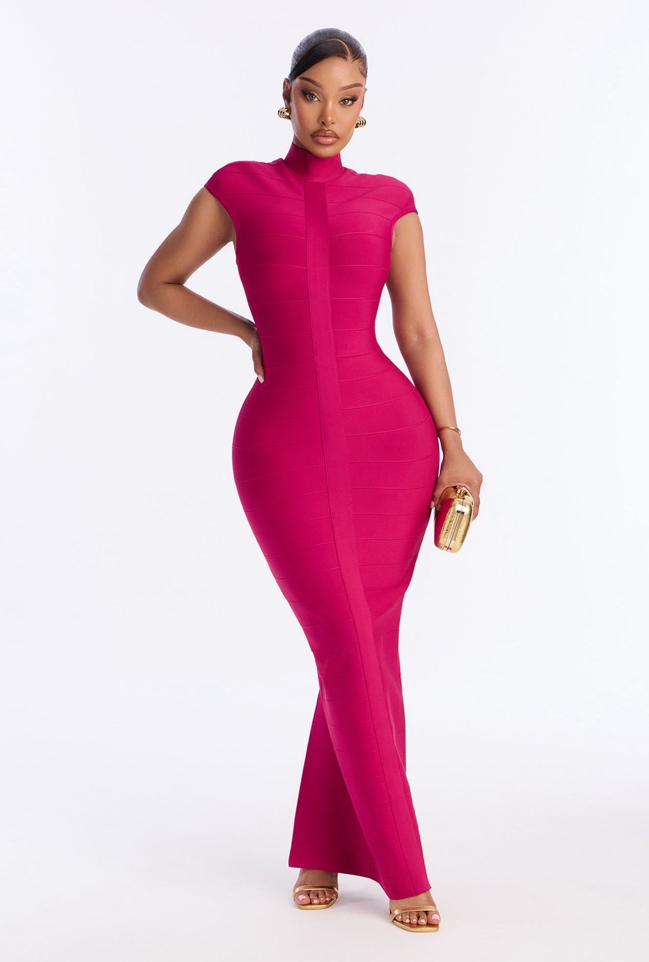 Women's Mock Neck Bodycon Maxi Dress