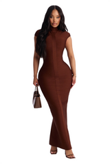 Women's Mock Neck Bodycon Maxi Dress