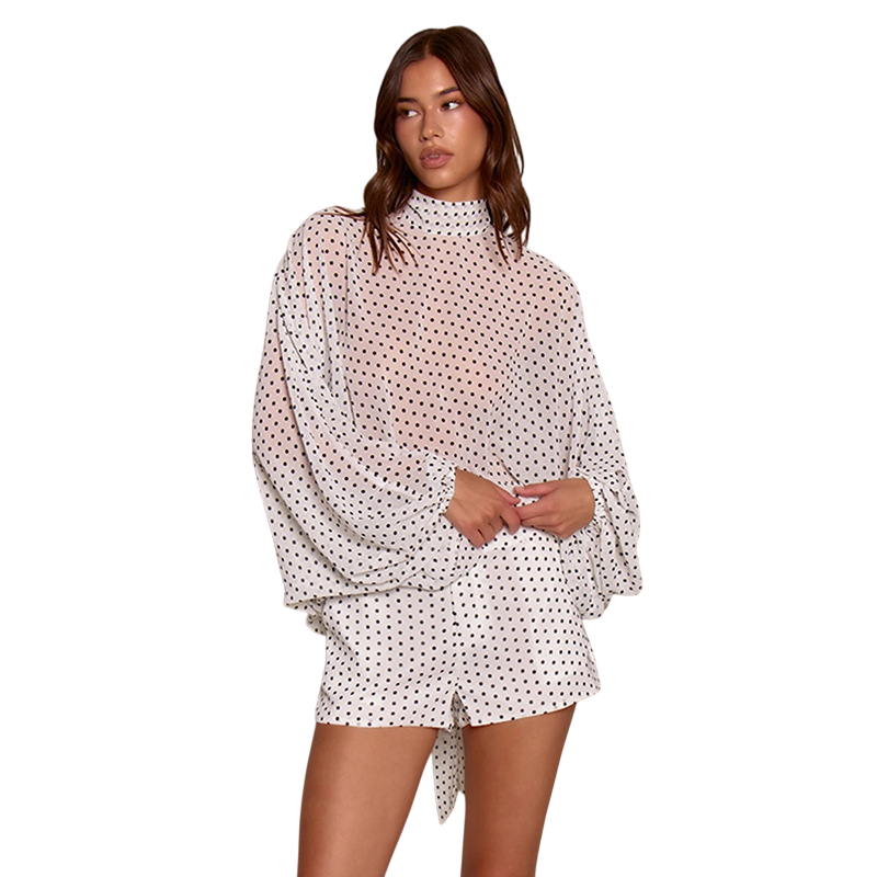 Women's Polka Dot Blouse & Shorts Set