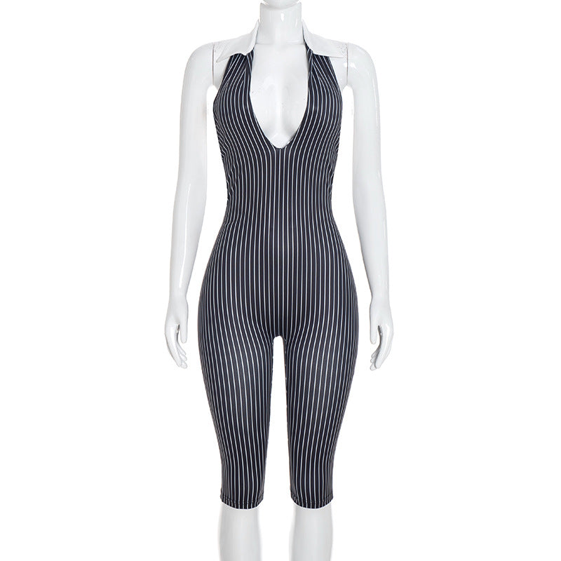 Women's Striped Sleeveless Jumpsuit Romper