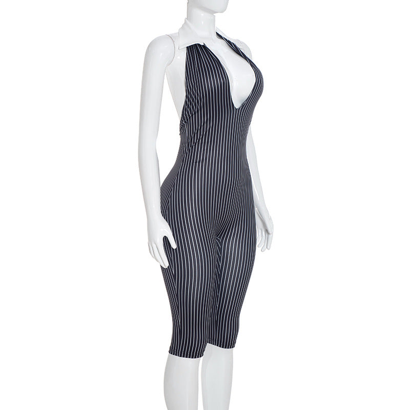 Women's Striped Sleeveless Jumpsuit Romper