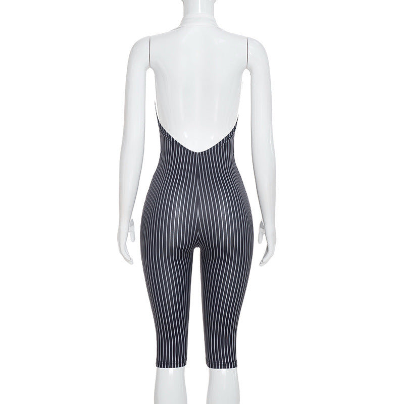 Women's Striped Sleeveless Jumpsuit Romper