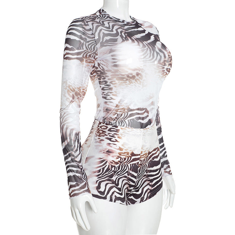 Women's Printed Long Sleeve Shorts Set