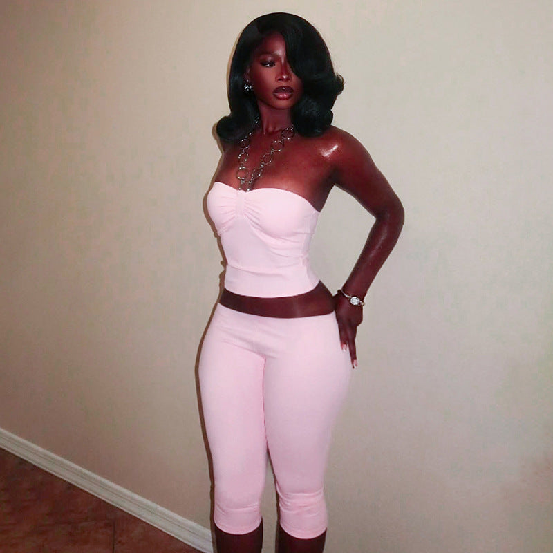 Women's Strapless Top & Capri Pants Set