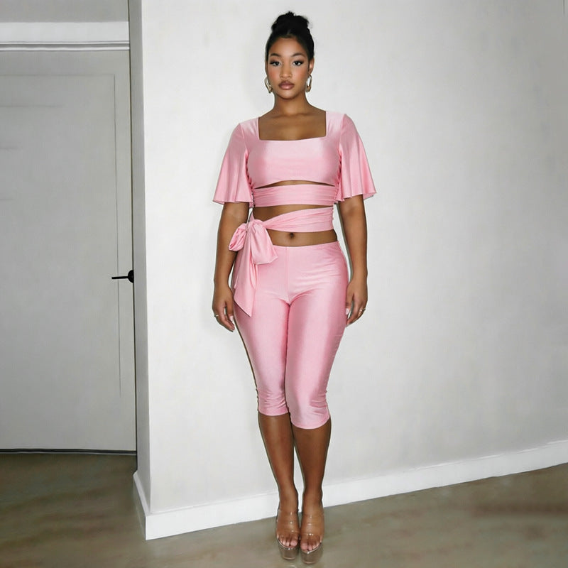 Women's Crop Top & Capri Pants Set