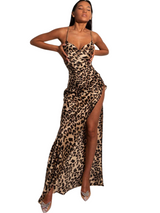 Women's Leopard Print Slit Maxi Dress