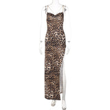 Women's Leopard Print Slit Maxi Dress