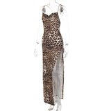 Women's Leopard Print Slit Maxi Dress