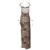Women's Leopard Print Slit Maxi Dress