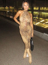 Women's Leopard Print Halter Maxi Dress