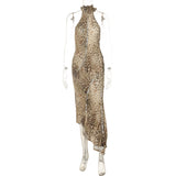 Women's Leopard Print Halter Maxi Dress