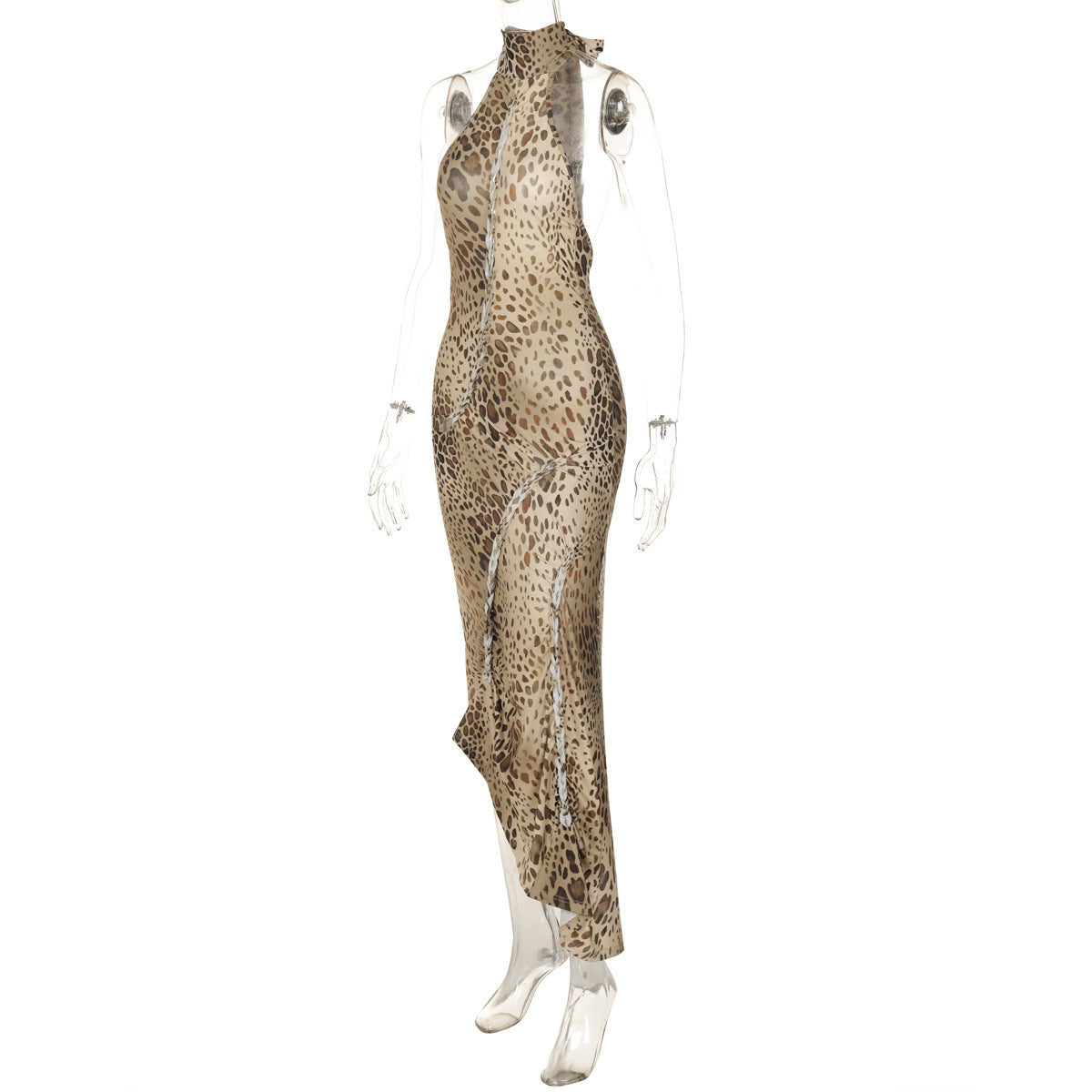 Women's Leopard Print Halter Maxi Dress