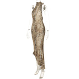 Women's Leopard Print Halter Maxi Dress