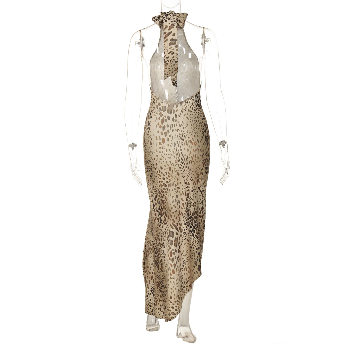 Women's Leopard Print Halter Maxi Dress