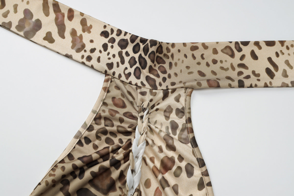 Women's Leopard Print Halter Maxi Dress