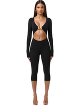 Women's Leopard Print 2 Piece Crop Top Set