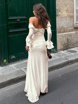 Women's Lace Trim Long Sleeve Maxi Dress