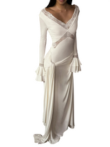 Women's Lace Trim Long Sleeve Maxi Dress