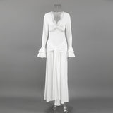 Women's Lace Trim Long Sleeve Maxi Dress