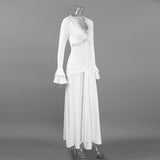 Women's Lace Trim Long Sleeve Maxi Dress