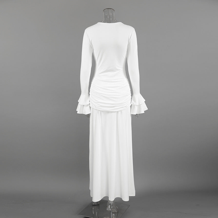 Women's Lace Trim Long Sleeve Maxi Dress