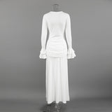 Women's Lace Trim Long Sleeve Maxi Dress