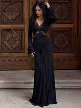 Women's Lace Trim Long Sleeve Maxi Dress