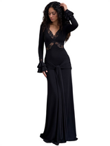 Women's Lace Trim Long Sleeve Maxi Dress
