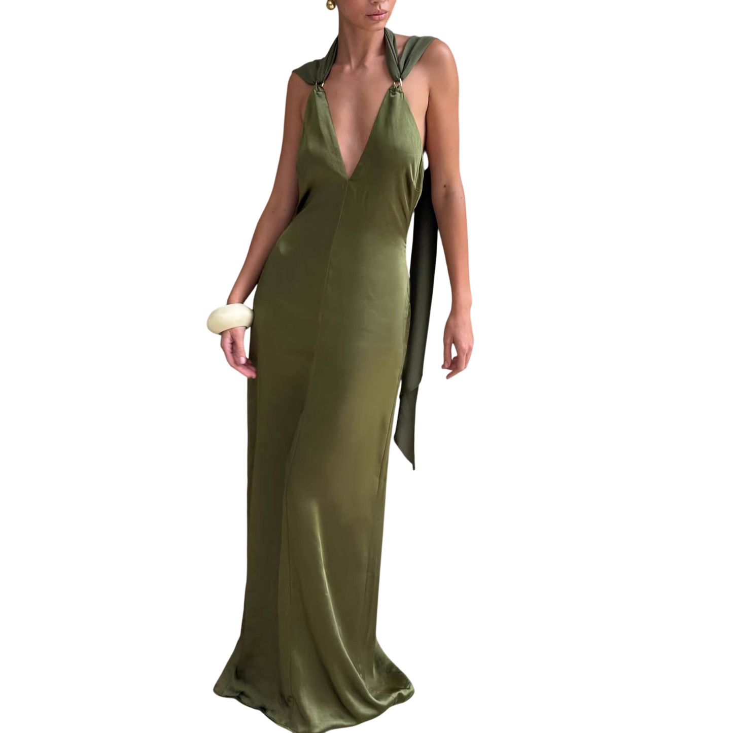 Women's Satin Halter Neck Maxi Dress