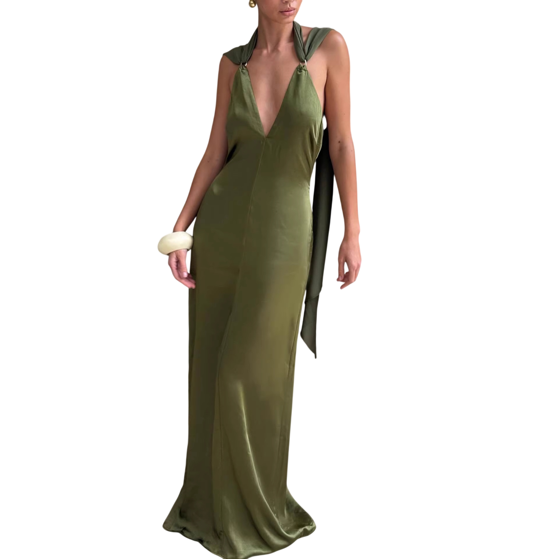 Women's Satin Halter Neck Maxi Dress