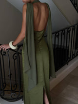 Women's Satin Halter Neck Maxi Dress