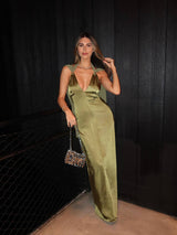 Women's Satin Halter Neck Maxi Dress