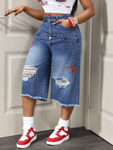 Women's Distressed Denim Bermuda Shorts