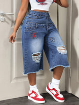 Women's Distressed Denim Bermuda Shorts